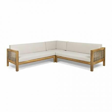 Theresa Outdoor Wood and Wicker 5-personers sektion 