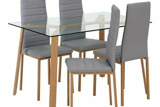 Helena Glass Spisebord og 4 grå stole