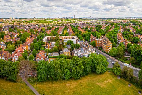 luftfoto af huse, turnham green, london, uk