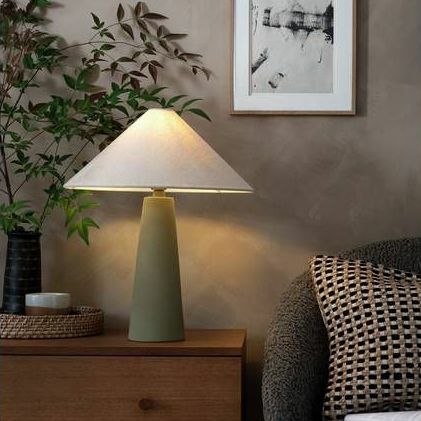 Habitat konisk keramisk bordlampe - Beige & Oliven
