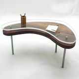 Miniature glas top boomerang bord, træ bord, mini møbler, miniatyr møbler, mini bord, dukkehus miniature
