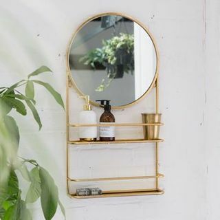 Guld eller sølv cirkulær badeværelse spejl med hylder