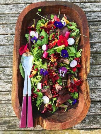 spiselige blomster i en salat