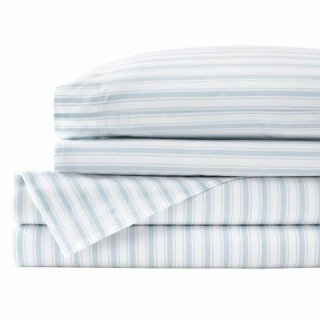 Percale Blue and White Stripe Queen Sheet Sæt