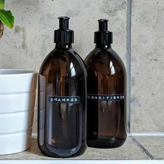 Shampoo og balsam Sæt genopfyldelige ravbrune flasker