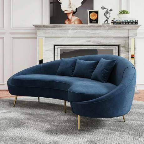 Blue Velvet Curved Sofa