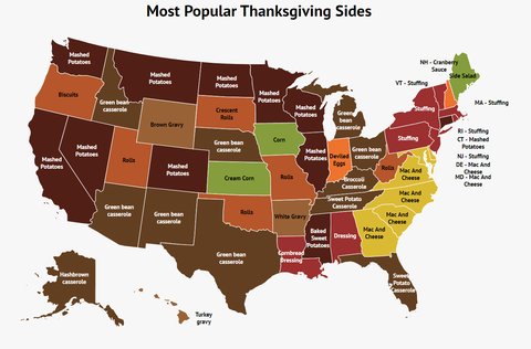 zippia kort over de mest populære taksigelsessider