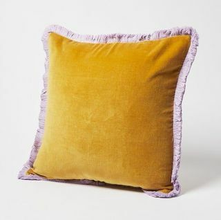 Issey Mustard Yellow Velvet Frynsede Pude