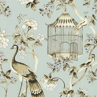 Schumacher Oiseaux Et Fleurs Mineral Tapet