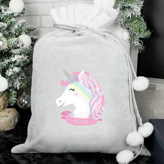Personaliseret Unicorn Grey Christmas Sack
