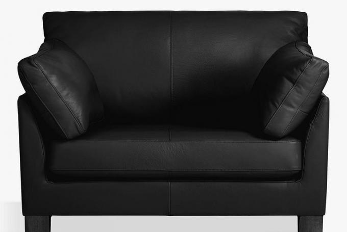 John Lewis & Partners Ikon Leather Snuggler, Dark Leg, Contempo Black = loveseat sofa